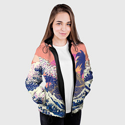 Куртка с капюшоном женская Ретро дизайн большие волны, пальмы и абстрактные г, цвет: 3D-черный — фото 2