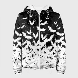 Куртка с капюшоном женская Black and white bat pattern, цвет: 3D-белый