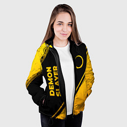 Куртка с капюшоном женская Demon Slayer - gold gradient: надпись, символ, цвет: 3D-черный — фото 2