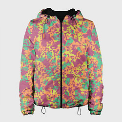 Куртка с капюшоном женская Цифровой камуфляж - сиренево-зеленый, цвет: 3D-черный