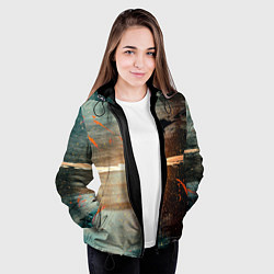 Куртка с капюшоном женская Светло-синий абстрактный фон и брызки красок, цвет: 3D-черный — фото 2