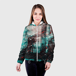 Куртка с капюшоном женская Абстрактные силуэты и тени с красками, царапинами, цвет: 3D-белый — фото 2