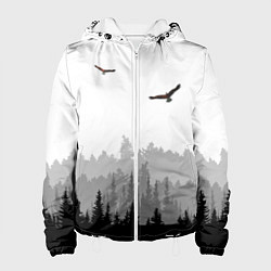 Куртка с капюшоном женская Птицы над лесом, цвет: 3D-белый