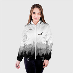 Куртка с капюшоном женская Птицы над лесом, цвет: 3D-белый — фото 2