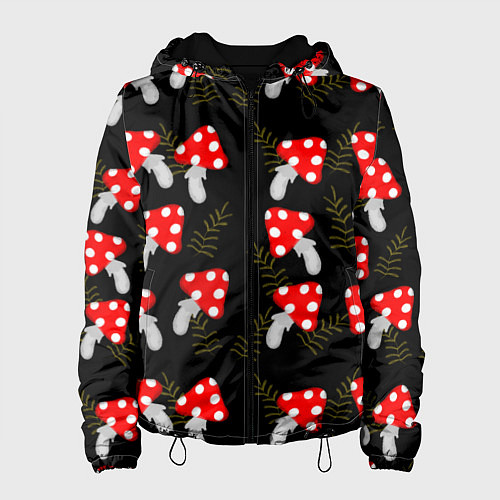 Женская куртка Мухоморы на черном фоне / 3D-Черный – фото 1