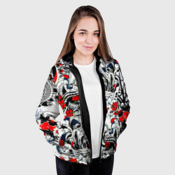 Куртка с капюшоном женская Красные цветы и птицы, цвет: 3D-черный — фото 2
