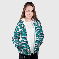 Куртка с капюшоном женская Узор с волнами, цвет: 3D-белый — фото 2