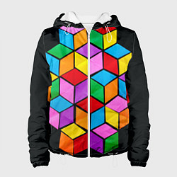Куртка с капюшоном женская Кубы в оптической иллюзии, цвет: 3D-белый