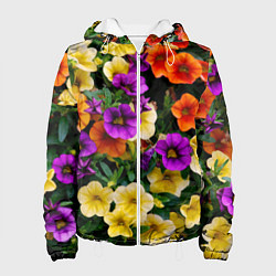 Куртка с капюшоном женская Разноцветная петуния, цвет: 3D-белый