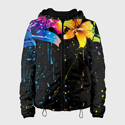 Куртка с капюшоном женская Цветные лилии, цвет: 3D-черный
