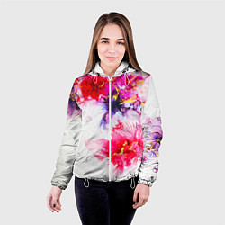 Куртка с капюшоном женская Акварельные цветы и золото, цвет: 3D-белый — фото 2
