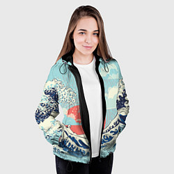 Куртка с капюшоном женская Морской пейзаж с большими волнами на закате, цвет: 3D-черный — фото 2