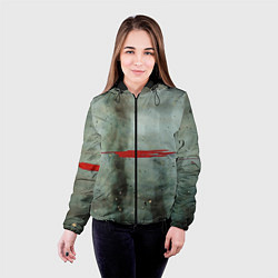 Куртка с капюшоном женская Тёмно-зелёный абстрактный туман и красные краски, цвет: 3D-черный — фото 2