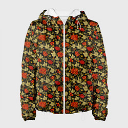 Куртка с капюшоном женская Хохлома - красные ягоды, цвет: 3D-белый
