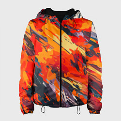 Куртка с капюшоном женская Оранжевые кляксы, цвет: 3D-черный