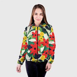 Куртка с капюшоном женская Цветочный яркий паттерн, цвет: 3D-черный — фото 2