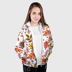 Куртка с капюшоном женская Осенний паттерн - листья, цвет: 3D-белый — фото 2