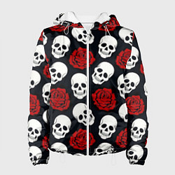 Куртка с капюшоном женская Весёлые черепки и розы, цвет: 3D-белый