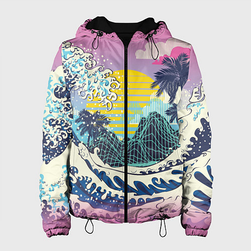 Женская куртка Штормовые океанские волны и пальмы / 3D-Черный – фото 1