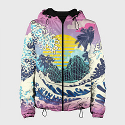 Куртка с капюшоном женская Штормовые океанские волны и пальмы, цвет: 3D-черный