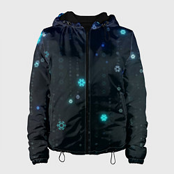 Куртка с капюшоном женская Неоновый дождик из снежинок, цвет: 3D-черный