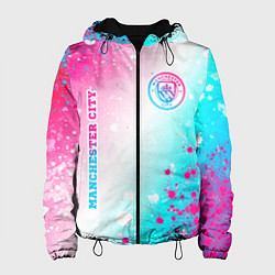 Куртка с капюшоном женская Manchester City neon gradient style: надпись, симв, цвет: 3D-черный
