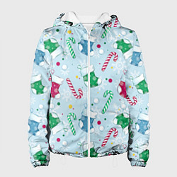 Куртка с капюшоном женская Новогодний паттерн, цвет: 3D-белый