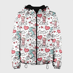 Куртка с капюшоном женская Влюблённые кот и кошка на велосипеде, цвет: 3D-черный