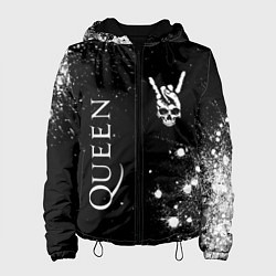 Куртка с капюшоном женская Queen и рок символ на темном фоне, цвет: 3D-черный