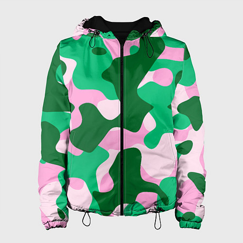 Женская куртка Абстрактные зелёно-розовые пятна / 3D-Черный – фото 1