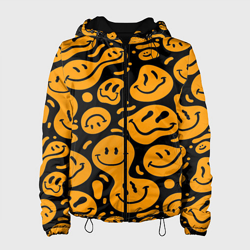 Женская куртка Растекающийся оранжевый смайл / 3D-Черный – фото 1