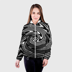 Куртка с капюшоном женская Black and white abstract pattern, цвет: 3D-белый — фото 2