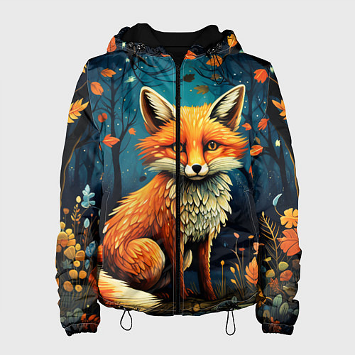 Женская куртка Лиса в Folk Art стиле / 3D-Черный – фото 1