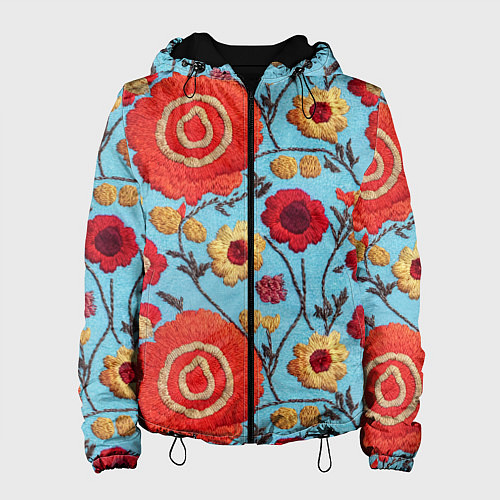 Женская куртка Эффект вышивки маки / 3D-Черный – фото 1