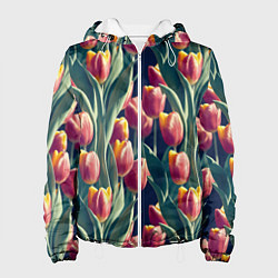 Куртка с капюшоном женская Много тюльпанов, цвет: 3D-белый