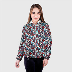 Куртка с капюшоном женская Абстрактный паттерн с сердцами, цвет: 3D-белый — фото 2