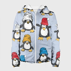 Куртка с капюшоном женская Смешные пингвины, цвет: 3D-белый