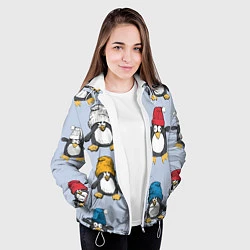 Куртка с капюшоном женская Смешные пингвины, цвет: 3D-белый — фото 2