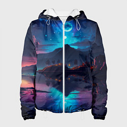 Куртка с капюшоном женская Ночное небо, пейзаж, цвет: 3D-белый