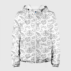 Куртка с капюшоном женская Влюбленные пришельцы в бесконечном космосе, цвет: 3D-белый