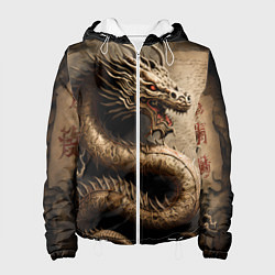Куртка с капюшоном женская Китайский дракон с открытой пастью, цвет: 3D-белый