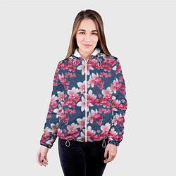 Куртка с капюшоном женская Паттерн сакура, цвет: 3D-белый — фото 2