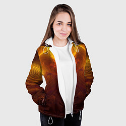 Куртка с капюшоном женская Абстрактное тёмно-жёлтое узорчатое свечение во тьм, цвет: 3D-белый — фото 2