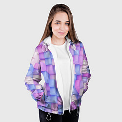 Куртка с капюшоном женская Абстрактный кубический паттерн, цвет: 3D-белый — фото 2