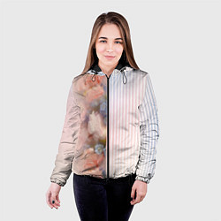 Куртка с капюшоном женская Цветы за стеклом - полосы с градиентом, цвет: 3D-черный — фото 2