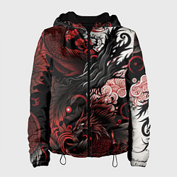 Куртка с капюшоном женская Красный Irezumi узор, цвет: 3D-черный