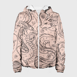Куртка с капюшоном женская Дракон - унесенные призраками: тату на бежевом, цвет: 3D-белый