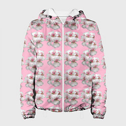 Куртка с капюшоном женская Flowers on a pink background, цвет: 3D-белый