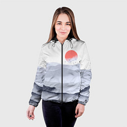 Куртка с капюшоном женская Японский пейзаж - восход солнца, цвет: 3D-черный — фото 2