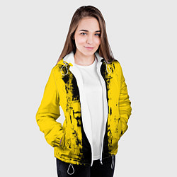 Куртка с капюшоном женская Вертикальная черно-желтая полоса Cyberpunk 2077, цвет: 3D-белый — фото 2